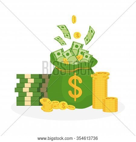 Green Bank Bag. Metaphor Of Success And Wealth, Greed And Stinginess. Collector And Transportation O