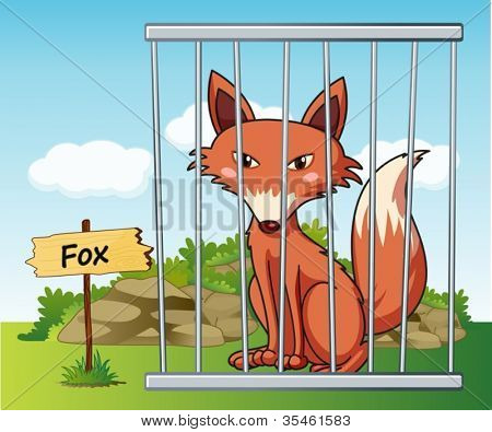 Beispiel für ein Fuchs im Käfig und Holzbrett
