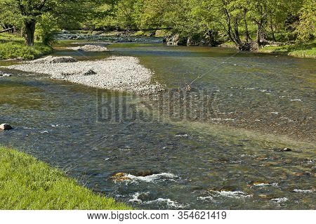 Old Suspension Bridge Over River Vit In The Springtime Near Teteven Town, Bulgaria