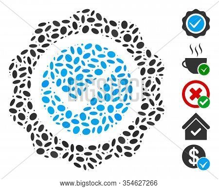 Dotted Mosaic Based On Valid Seal. Mosaic Vector Valid Seal Is Created With Random Ellipse Items. Bo