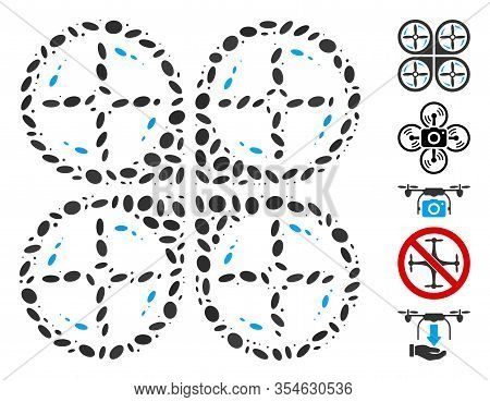 Dotted Mosaic Based On Quadrotor Screws Rotation. Mosaic Vector Quadrotor Screws Rotation Is Formed 