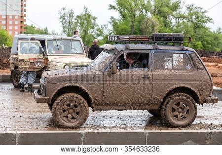 Samara, Russia - May 28, 2017: Off-road Vehicle Lada 4x4 After Driving In The Rain On Extremely Dirt