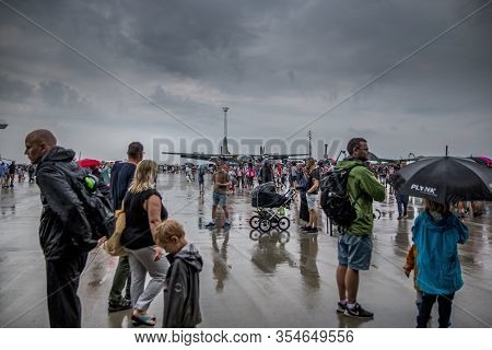 Aalborg, Denmark - 14 Juni 2018: Air Show In Aalborg Military Airport On A Rainy Day.
