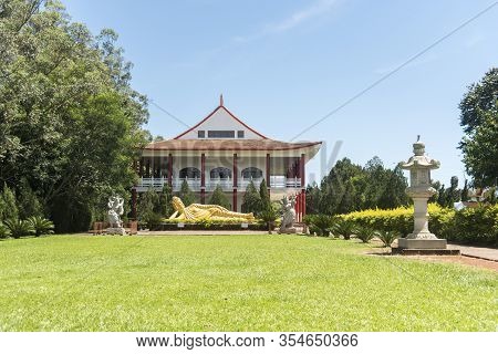 Foz Do Iguacu, Parana / Brazil; Dec 17, 2017: Chen Tien Buddhist Temple And Sakhyamuni Buddha Statue