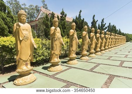 Foz Do Iguacu, Parana / Brazil; Dec 17, 2017: Chen Tien Buddhist Temple, Buddhas Square, Courtyard W