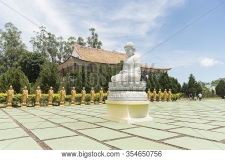 Foz Do Iguacu, Parana / Brazil; Dec 17, 2017: Chen Tien Buddhist Temple, Buddhas Square, Courtyard W