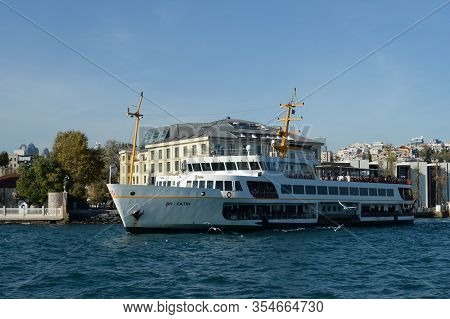 Istanbul,turkey - November 3, 2019:passenger Ship Sh-fatih In The Bosphorus Strait