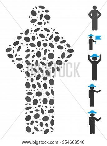 Dot Mosaic Based On Akimbo Pose. Mosaic Vector Akimbo Pose Is Created With Random Elliptic Elements.