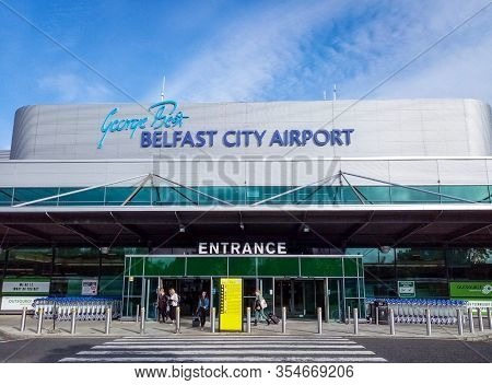 Belast, Northern Ireland, July, 2019. The Front Entrance Of George Best Belfast City Airport In A Su