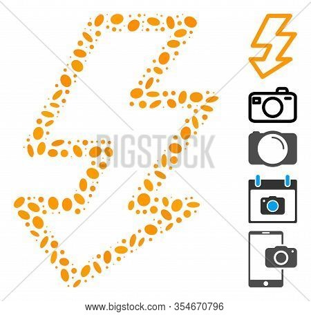 Dot Mosaic Based On Camera Flash. Mosaic Vector Camera Flash Is Designed With Scattered Ellipse Spot