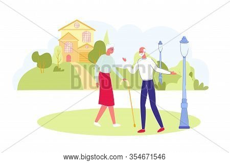 Sanatorium Or Comfortable Nursing Home Building And Elderly Man And Woman Characters Meeting And Com