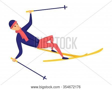Vector Men Skier. Male Skiing Design Element Isolated On White Background. Winter Sportsman On Ski R