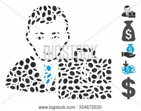 Dotted Mosaic Based On Dollar Accounter. Mosaic Vector Dollar Accounter Is Composed With Randomized 