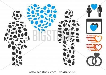 Dot Mosaic Based On Drunky Love Pair. Mosaic Vector Drunky Love Pair Is Formed With Random Oval Item