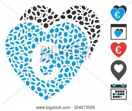 Dotted Mosaic Based On Euro Favorites Hearts. Mosaic Vector Euro Favorites Hearts Is Formed With Ran