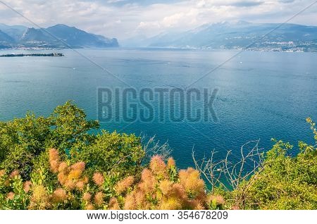 Panoramic Aerial View From The Manerba Rock On Lake Garda, Italy