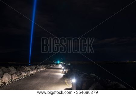 The Imagine Peace Tower Light On Island Of Videy In Reykjavik Iceland