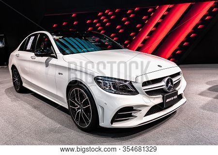 Bangkok, Thailand - March 9, 2020 : The  Mercedes Amg C43 4matic  Is A Compact Executive Car Which I