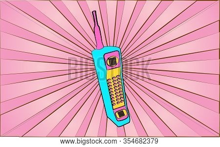 Retro Old Antique Hipster Mobile Phone From The 70s, 80s, 90s, 2000s Against A Background Of Abstrac