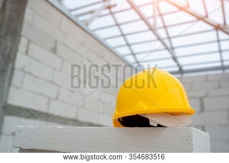 Helmet In Construction Site And Construction Site Background Safety First Concept,construction Light