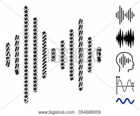 Dotted Mosaic Based On Audio Signal. Mosaic Vector Audio Signal Is Created With Scattered Rectangula