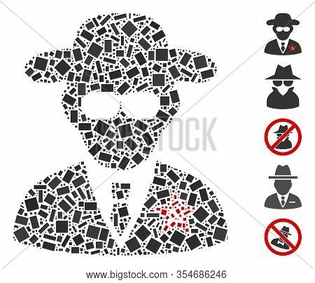 Dotted Mosaic Based On Kgb Spy. Mosaic Vector Kgb Spy Is Designed With Scattered Rectangle Dots. Bon
