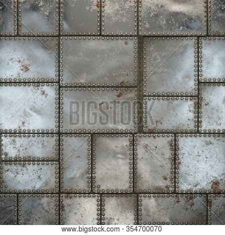 SciFi Panels. Futuristic texture. Spaceship hull geometric pattern. 3d illustration. Technology concept.