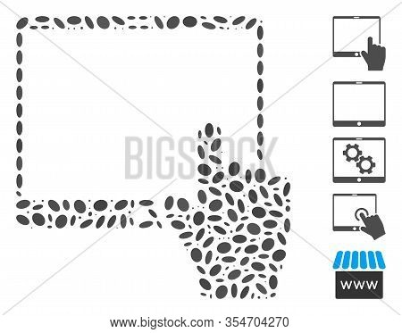 Dot Mosaic Based On Hand Points Mobile Tablet. Mosaic Vector Hand Points Mobile Tablet Is Composed W