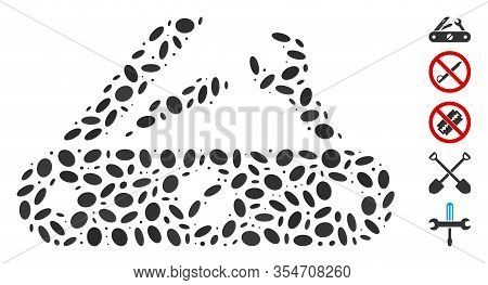 Dot Mosaic Based On Multitool Knife. Mosaic Vector Multitool Knife Is Formed With Random Elliptic Sp