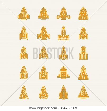 Vector Isolated Rockets Icons Set. Space Ship Pictogram. Future Speed Concept. Start Project Or Star