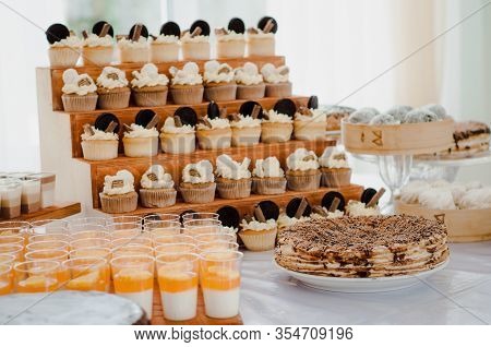 Candy Bar. Table With Sweets, Candies, Dessert