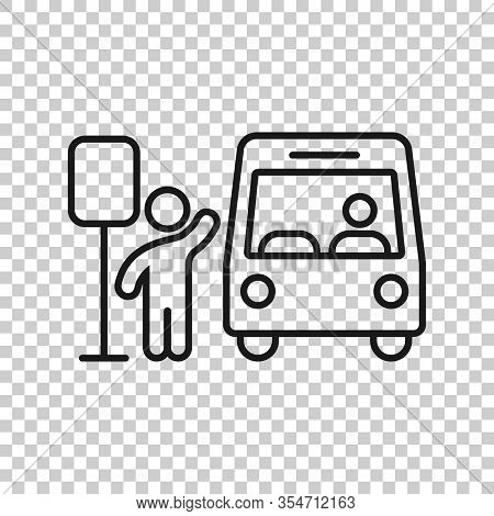 Bus Station Icon In Flat Style. Auto Stop Vector Illustration On White Isolated Background. Autobus 