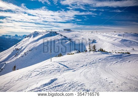 Tauplitz Alm close to Bad Mitterndorf in Styria, Austria, in winter.
