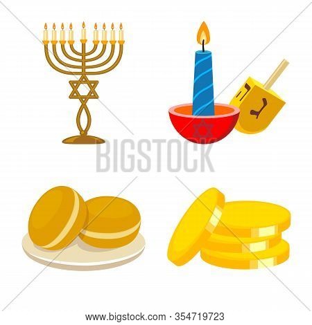 Vector Illustration Of Hanukkah And Gift Symbol. Collection Of Hanukkah And Greeting Vector Icon For