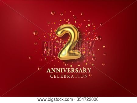 2th Anniversary Celebration. Number In The Form Of Golden Balloons. Realistic 3d Gold Numbers And Sp