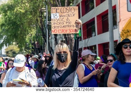 Mexico City, Mexico - 03/08/2020: Several Feminist Protesters Participate In A Protest Against Gende