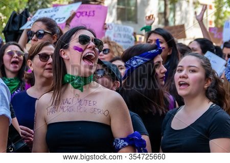 Mexico City, Mexico - 03/08/2020: Several Feminist Protesters Participate In A Protest Against Gende