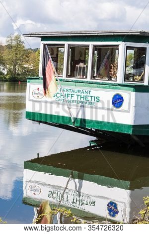 Essen Kettwig, Nrw, Germany - April 28, 2016:\nback View Of The Cafe And Restaurant Ship Tetris In T