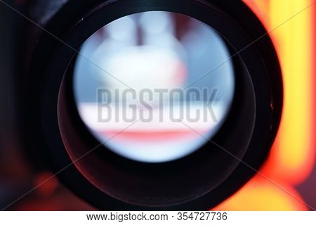 Old Slide Projector With Slide Frame Photographed In The Studio With Flash Light