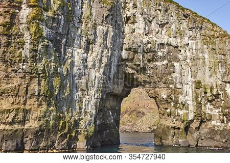 Faroe Islands Coastline Landscape In Vagar Island On Sunny Day