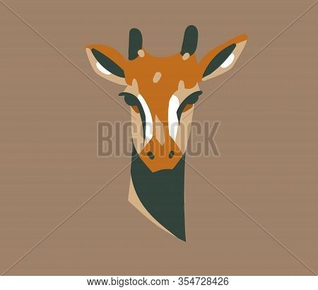 Hand Drawn Vector Stock Abstract Graphic Illustration With African Wild Giraffe Head Cartoon Animal 