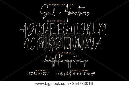 Soul Adventures Hand Drawn Script Font Set With Uppercase, Lowercase Letters Numbers, Punctuation On