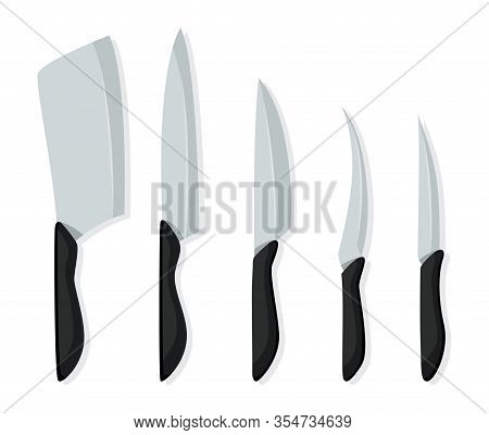 Different Kind Of Knives For Chefs, Knife Icon For Butcher Shop. Set Of Butcher Meat Knives For Desi