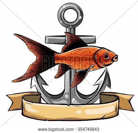 Vector - Gold Fish, Carassius Auratus, Fresh Water Aquarium Fish