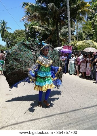 Carnival In Poya Day On The Streets Of Mirissa. Dressed People Celebrating Poya Day. March, 9, 2020,