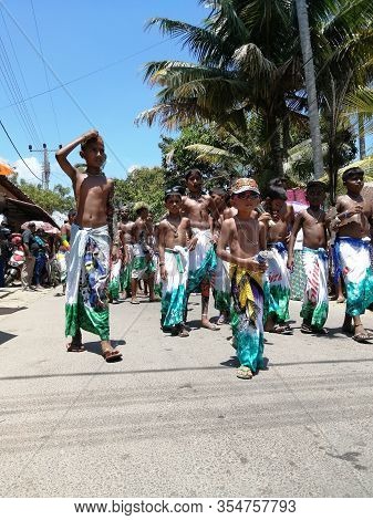 Carnival In Poya Day On The Streets Of Mirissa. Dressed People Celebrating Poya Day. March, 9, 2020,