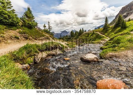 The Rocky Mountains. A Small Alpine Stream Along The Helen Lake Trail In Banff National Park, Albert