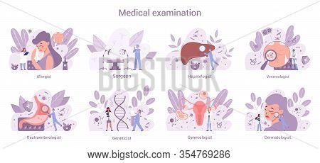 Medical Specialties Web Banner Concept Set. Gynecologist And Allergist,