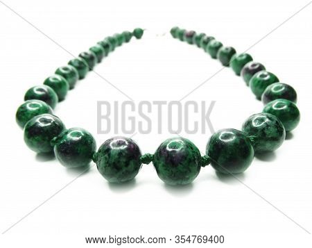Jewelry Fashion Beads Necklace With Natural Stones Crystals Zoisite Isolated