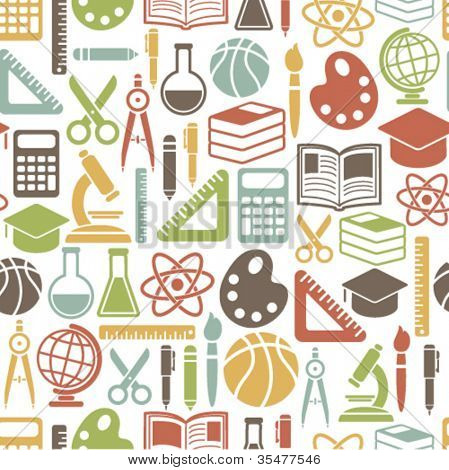 naadloze patroon met kleurrijke school pictogrammen op wit
